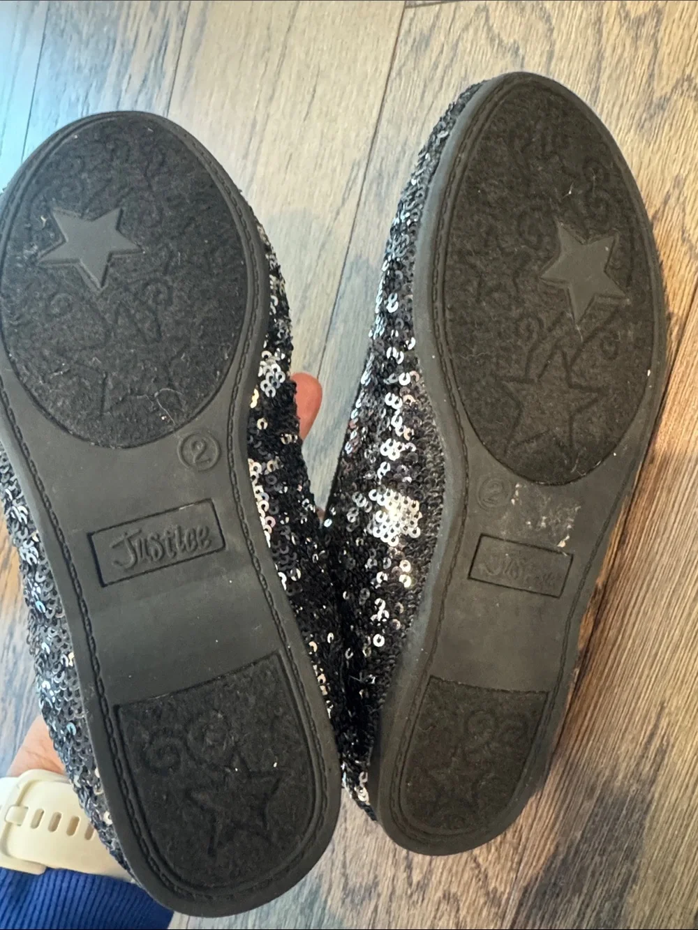 Justice Black Sequin Slip-On Flats size 2!